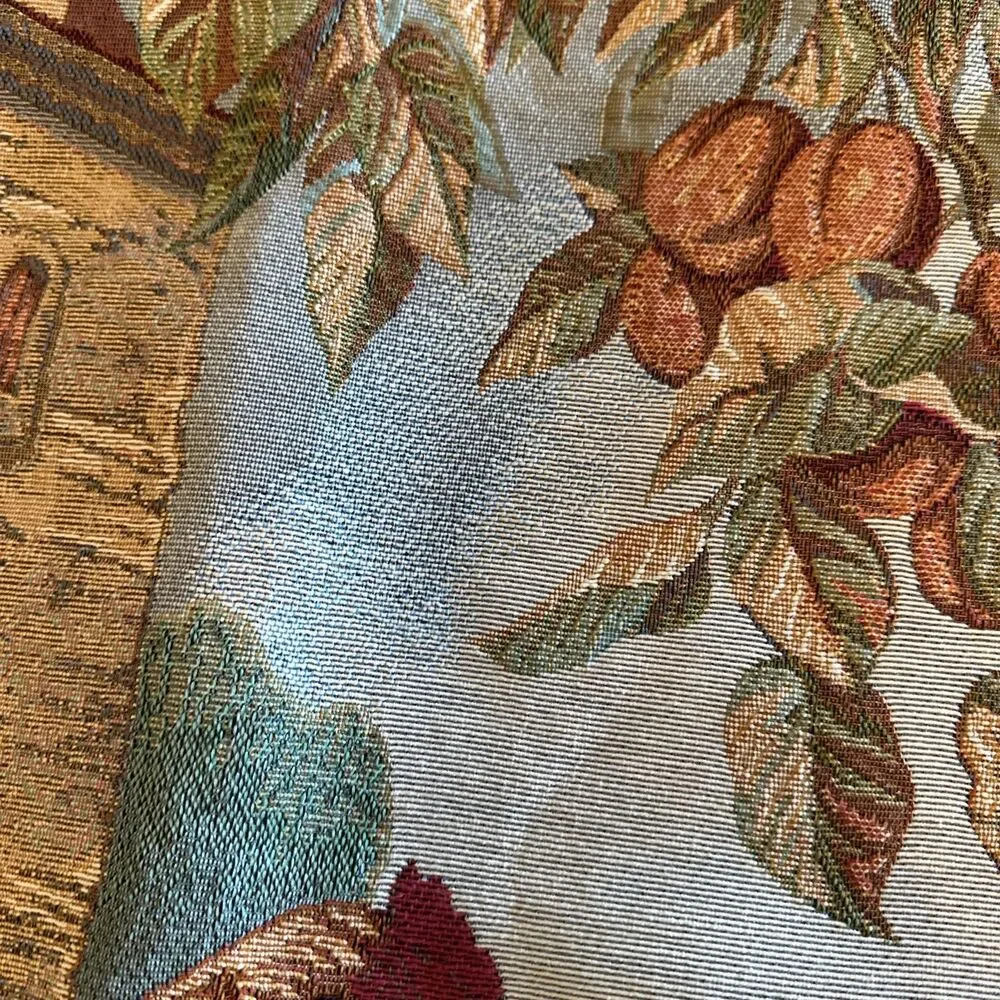 Tapestry w/ Fancy Rod Roosters & Hen French Country Wall Hanging Farmhouse